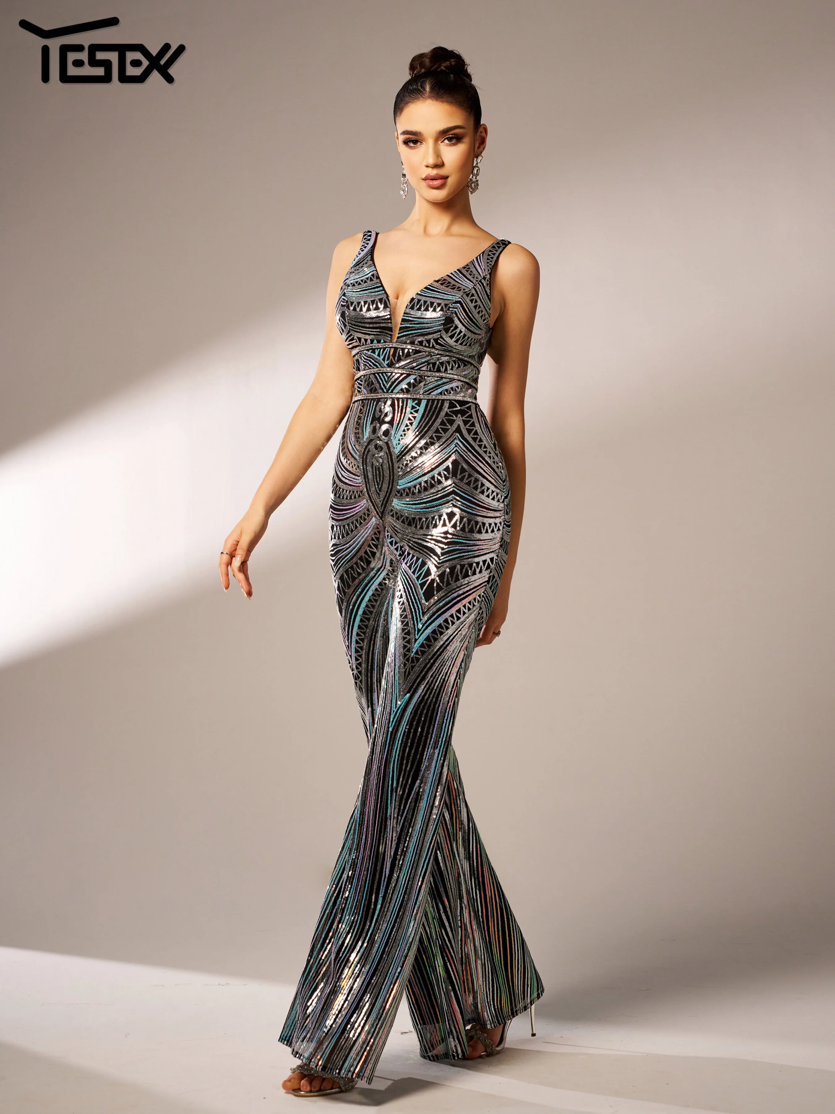 Новый черный шикарный элегантный деловой комбинезон Yesexy с V-образным вырезом и