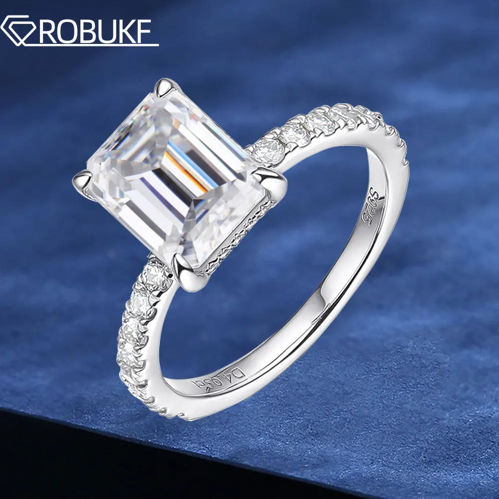 

4CT 8*10mm Emerald Cut Full Moissanite Engagement Ring for Women D Color Solitaire Diamond Wedding Band 925 Sterling Silver Ring