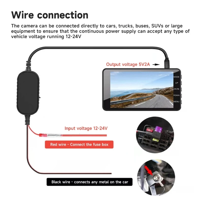 Кабель для автомобильной зарядки с жестким проводом Type-C 12V 24V до 5V 2A