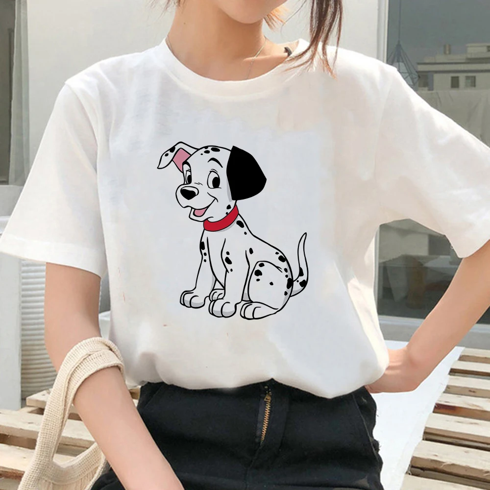 

High Quality Women T Shirt Disney Summer Hot Selling White 101 Dalmatians Graphic Female T-Shirt Short Sleeve Outdoor Lady Tops