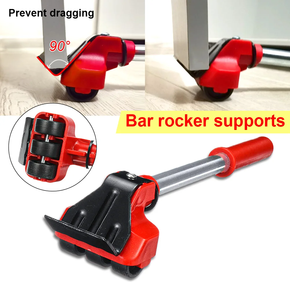 5Pcs/Set Heavy Duty Furniture Lifter Mover Roller with Wheel Bar Moving Device Lifting Helper Furniture Moving Transport Tool images - 6