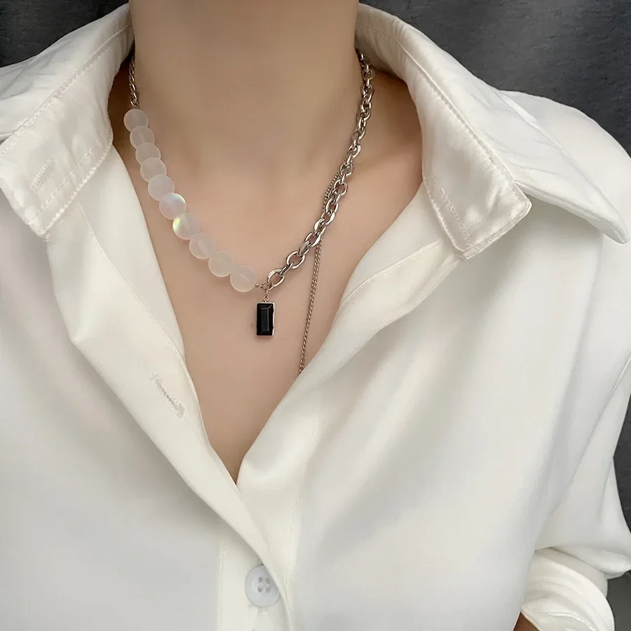 Уникальное простое винтажное нишевое женское ожерелье из титановой стали