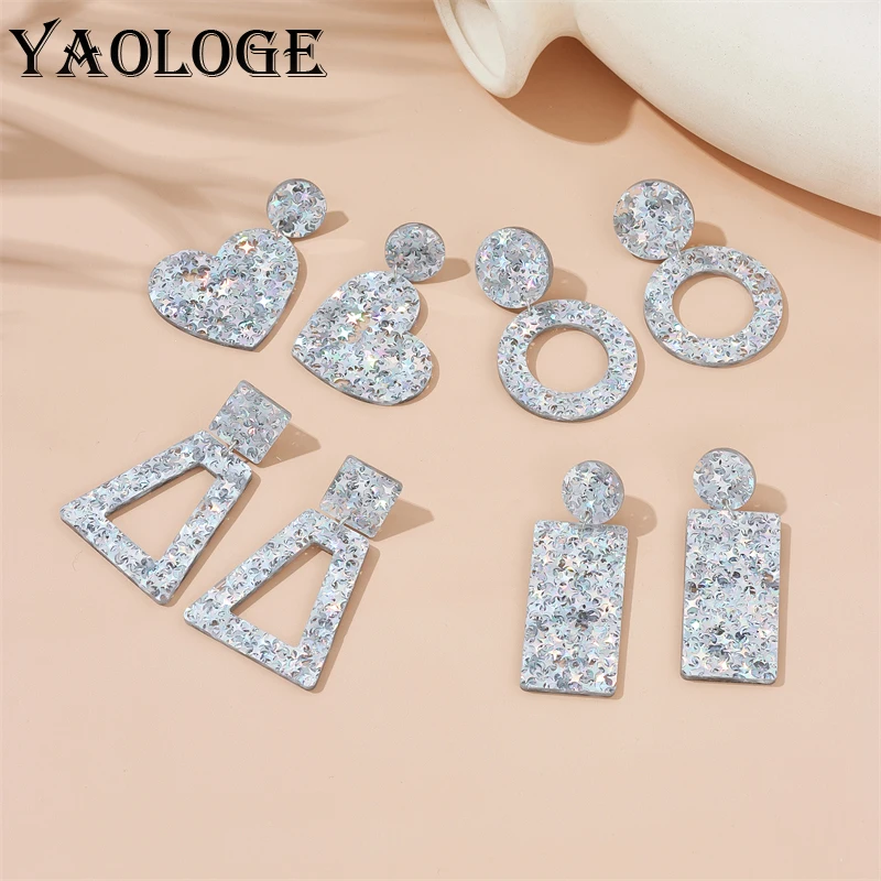 

YAOLOGE Acrylic Geometric Heart Square Round Dazzling Sequins Star Drop Earrings For Women Fashion Girls Ear Jewelry Party Gifts