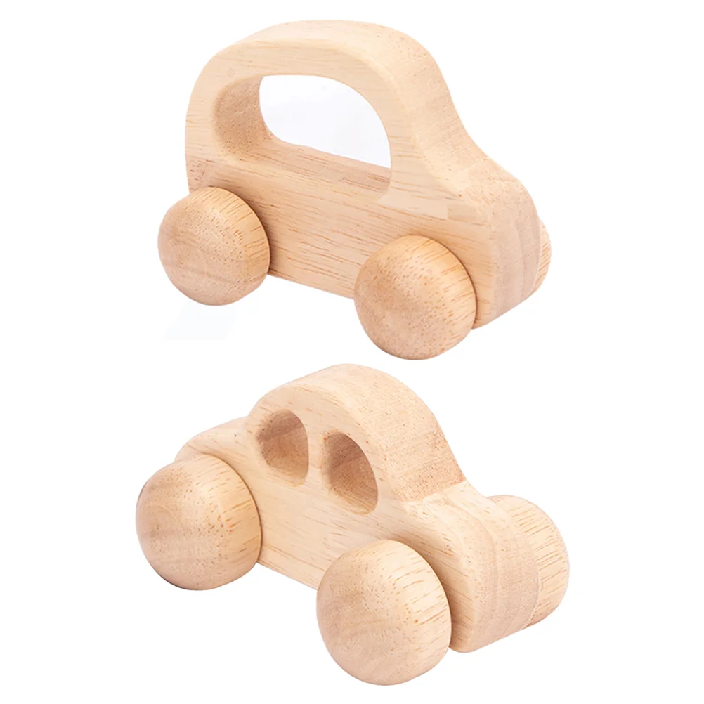 

2Pcs Baby Car Toys Creative Inertial Trolley Wooden Push Car Educational Toys