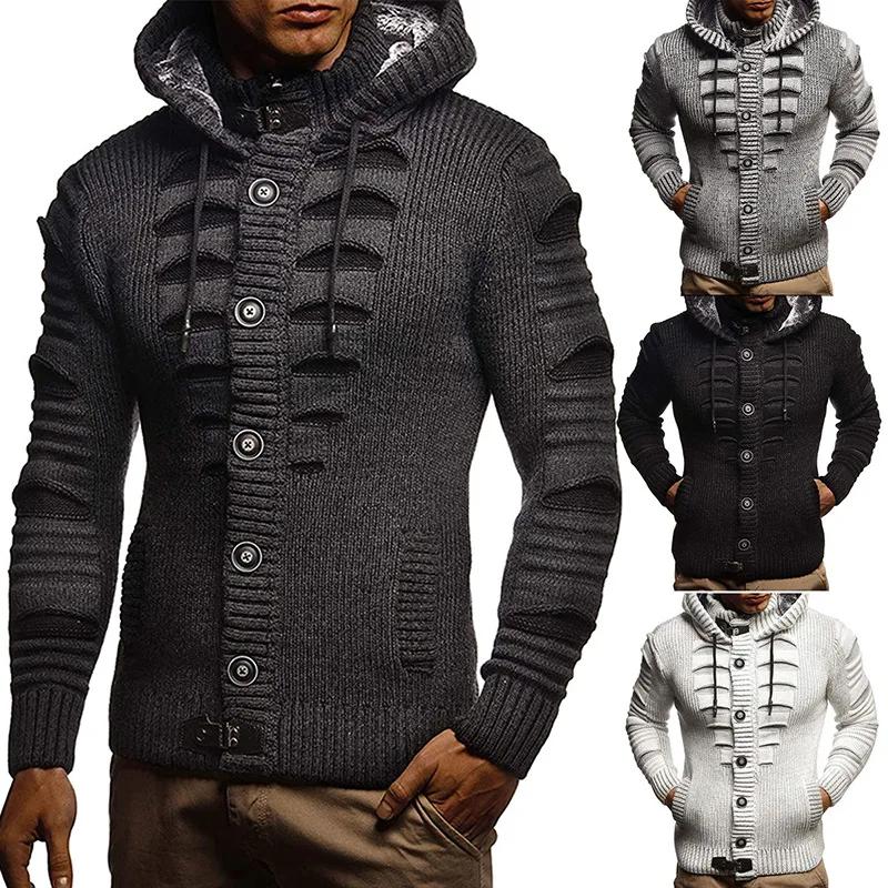 European and American autumn and winter new fashion casual sweater men's hooded knitted cardigan coat