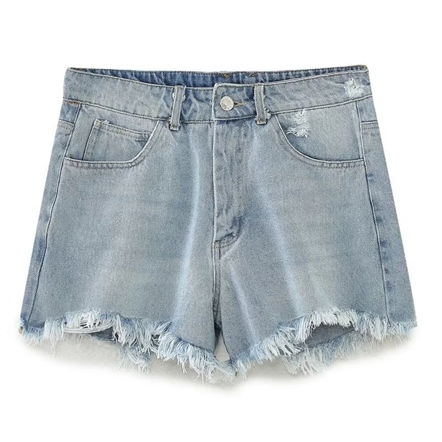 

Withered 2023 High Street Frayed Denim Shorts For Women Fashion Vintage Washed Summer Bermuda