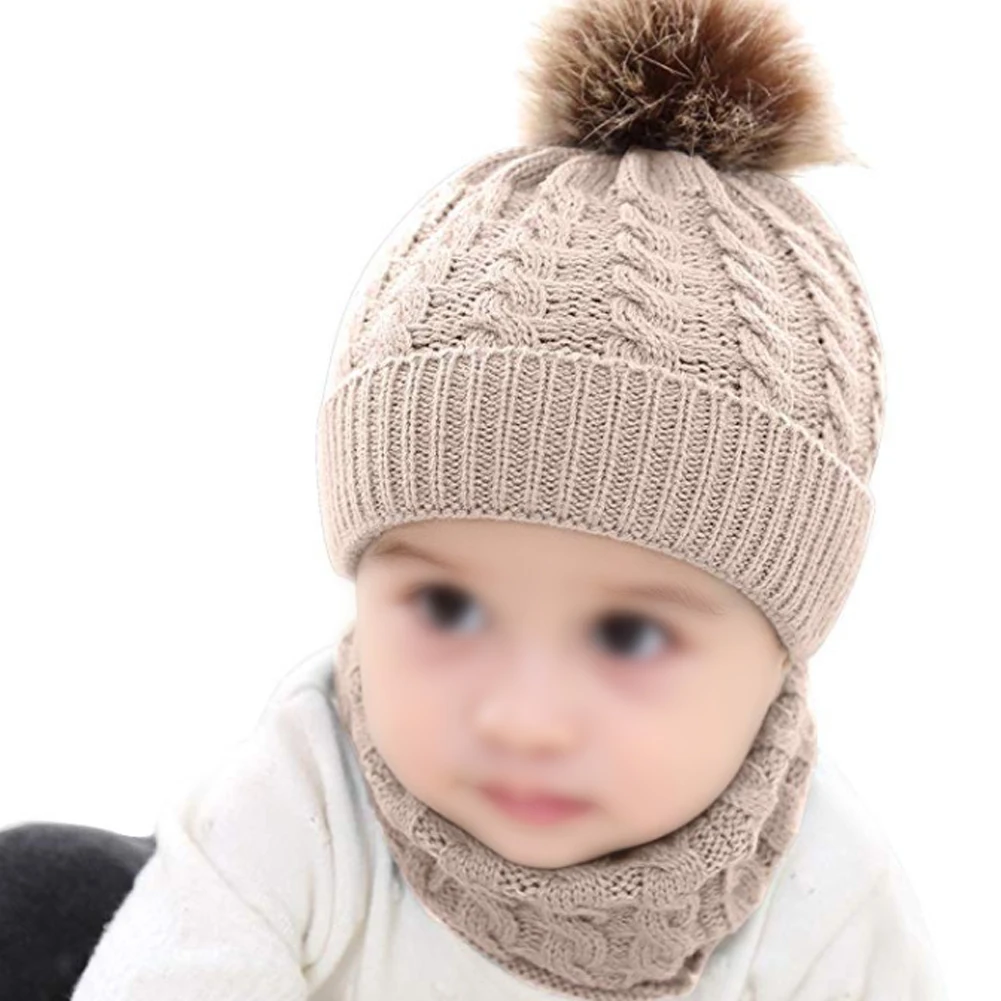 

2pcs Warm Soft Woolen Yarn Unisex Striped Neckerchief Autumn Winter Outfit Daily Hat Scarf Set Gift Knitted Cute Baby Kids
