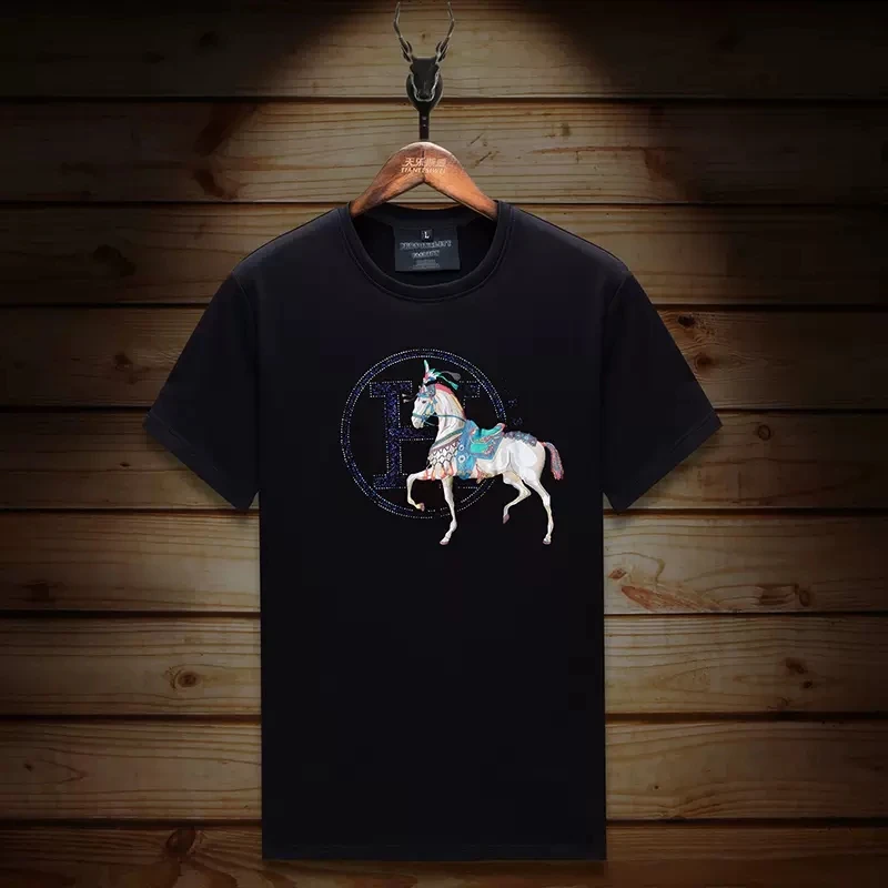 

Fashion Horse Diamonds T Shirt Women Clothing 2022 New Trend Summer O Neck Short Sleeve Slim Casual Ladies T-shirt Plus Size 6XL