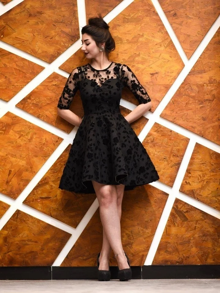 

Women's New Style Women's Round Neck Short Dress Party Black Princess Dress2023
