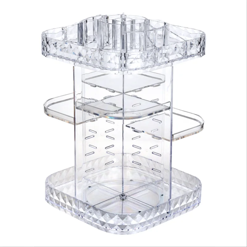Acrylic Jewelry Storage Box Square Transparent Diamond Pattern Rotary Table Top Arrangement Large Capacity Storage Box
