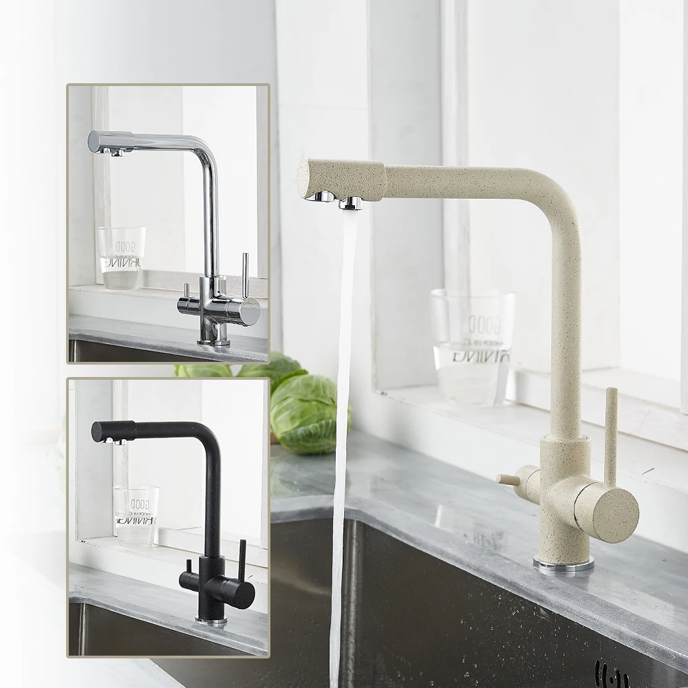 

Kitchen Filtered Faucet Balck with Dot Brass Purifier Faucet Dual Sprayer Drinking Water Tap Vessel Sink Mixer Tap Torneira