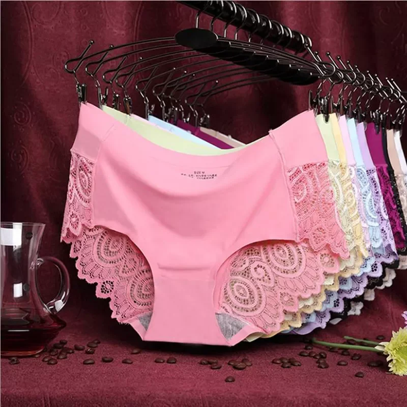 

Ladies Underwear Woman Panties Floral Crochet Lace Seamless Sexy Panties for Women Traceless Crotch Of Cotton Blend Briefs 2022