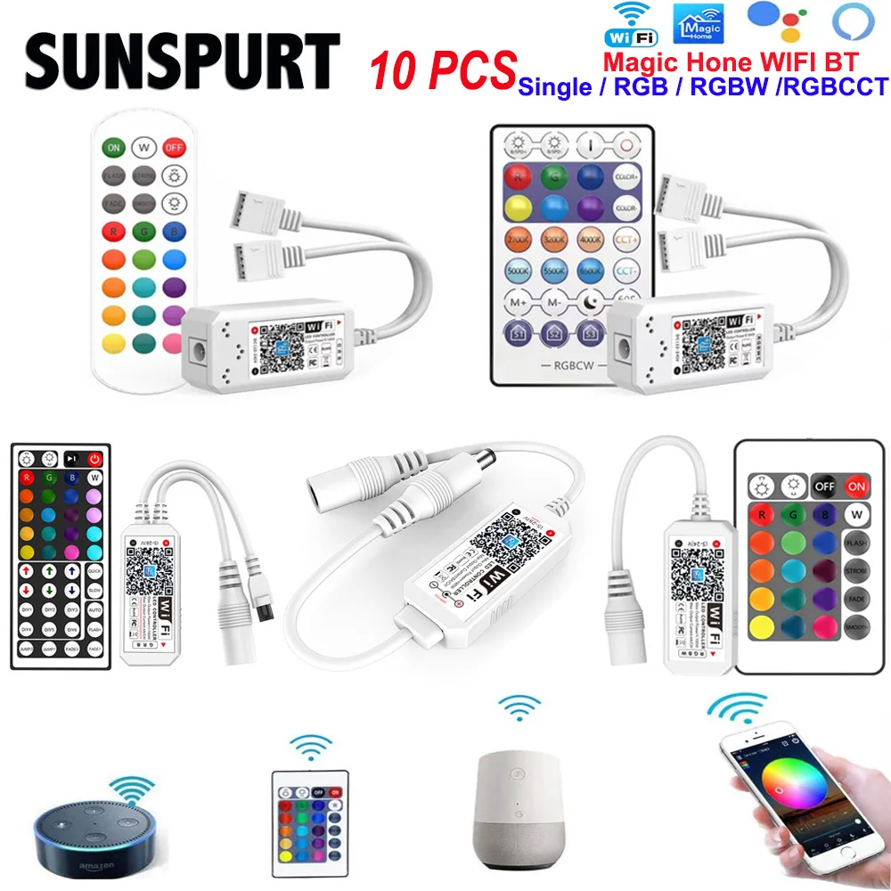 

1-10PCS DC5V-24V RF Wireless WiFi RGB Controller Voice Control for RGB LED Strip Light APP Remote Control Magic Home Tape Lights
