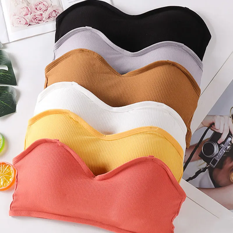 

Women Invisible Bra Underwear Seamless Chest Wrap One-piece Crop Top StraplessTube Top Back Closure Breathable Padded Push Up