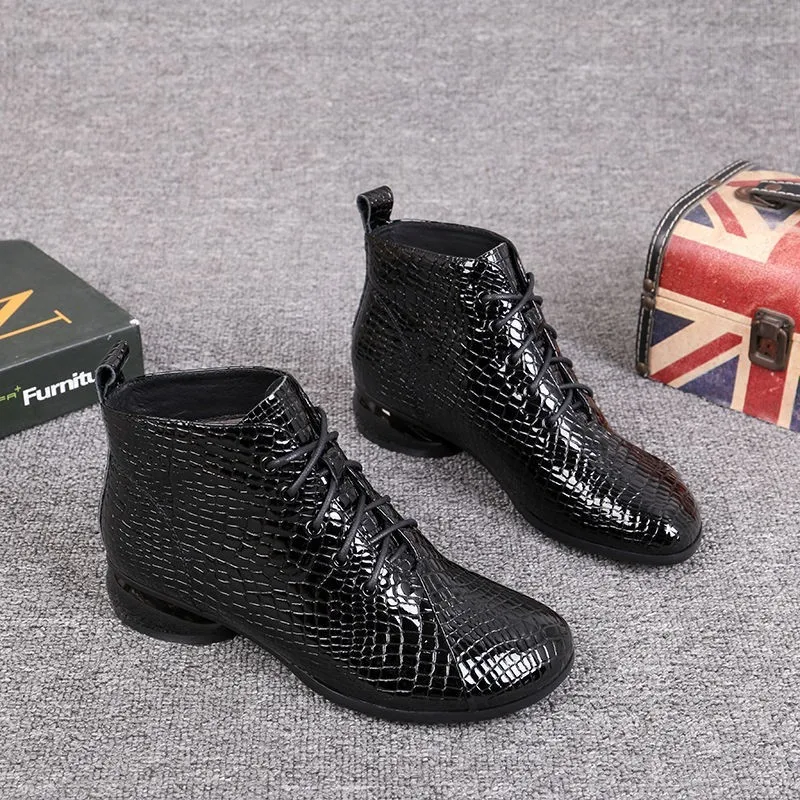 

New Designers Ankle Boots Women Winter Single Shoes Low-heeled Patent Leather Round Toe Fashion Woman High Top Shoes Women Shoes