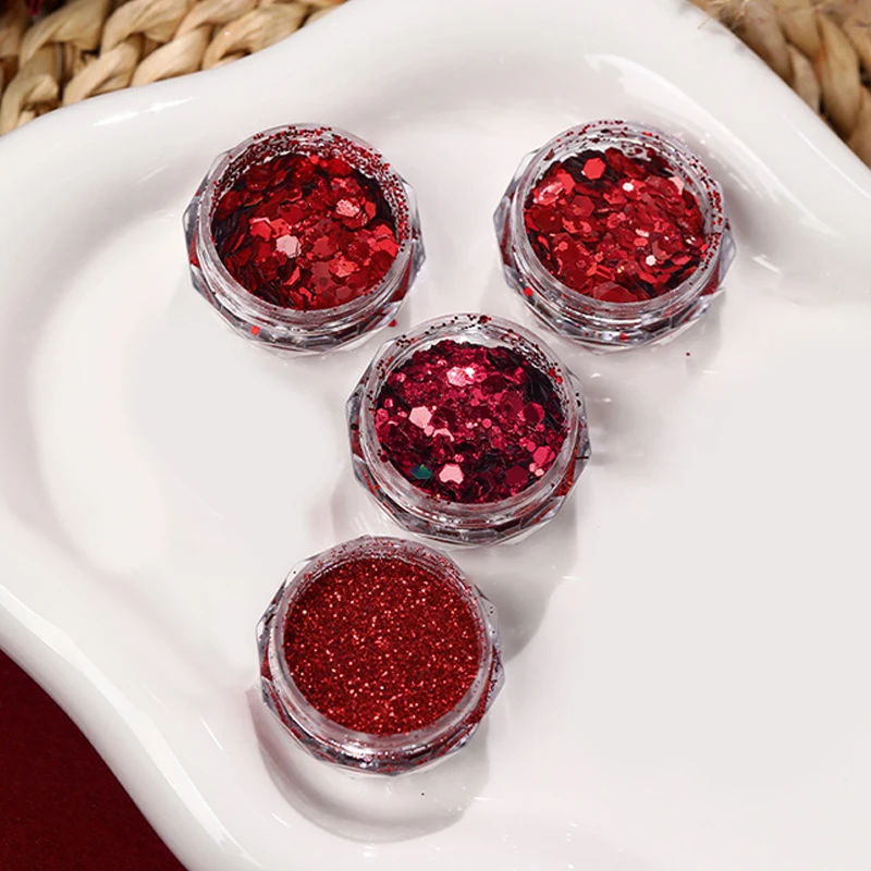Блестящие блестки для дизайна ногтей красный кристалл и бриллиант пудра 3D