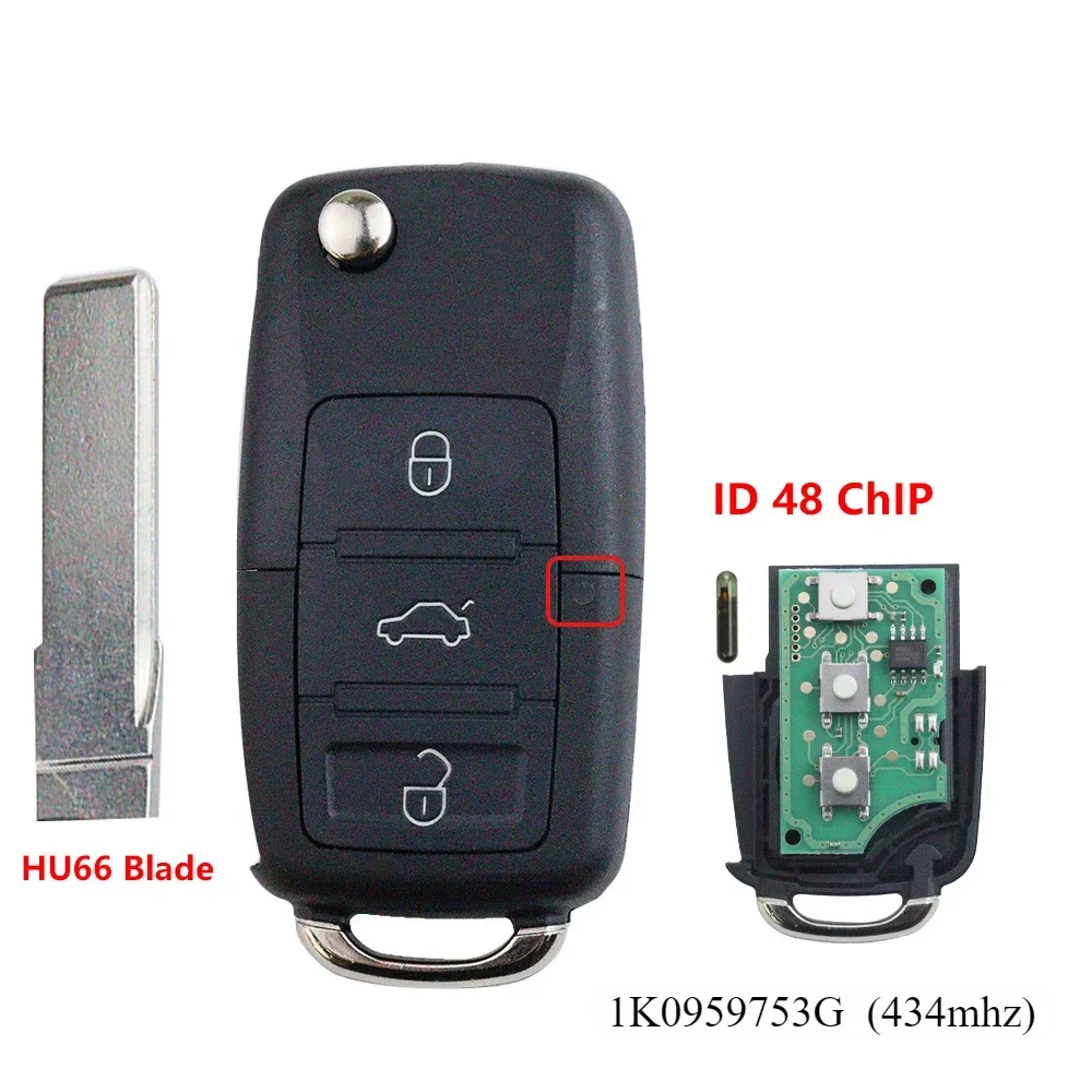 

3 кнопки, 434/315 МГц, ID48 чип, автомобильный брелок с дистанционным управлением для Volkswagen/Vw Tiguan PASSAT Polo Golf MK4 Beetle для Skoda Octavia Seat