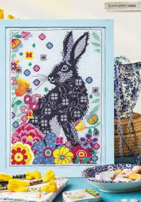 

Rabbit and Flowers 32-43 embroidery kits, cross stitch kits,cotton frabric DIY homefun embroidery Shop14