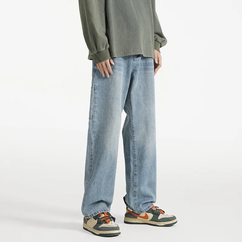 Autumn Blue Baggy Jeans Men Fashion Casual Bike Straight Jeans Men Streetwear Korean Loose Denim Pants Mens Trousers S-2XL