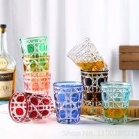 12pcs rattan plaid glass cup beer steins carved whisky glass tea mugs milk fruit juice water cups mark starry sky mug