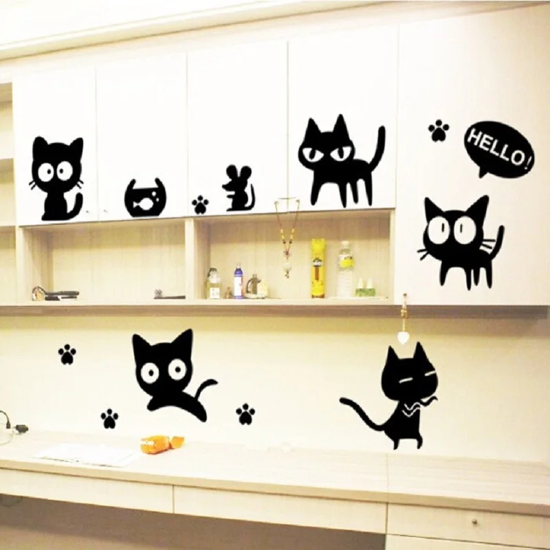 

Cartoon Black Cat Cute DIY Vinyl Wall Stickers For Kids Rooms Home Decor Art Decals 3D Wallpaper Decoration Adesivo De Parede