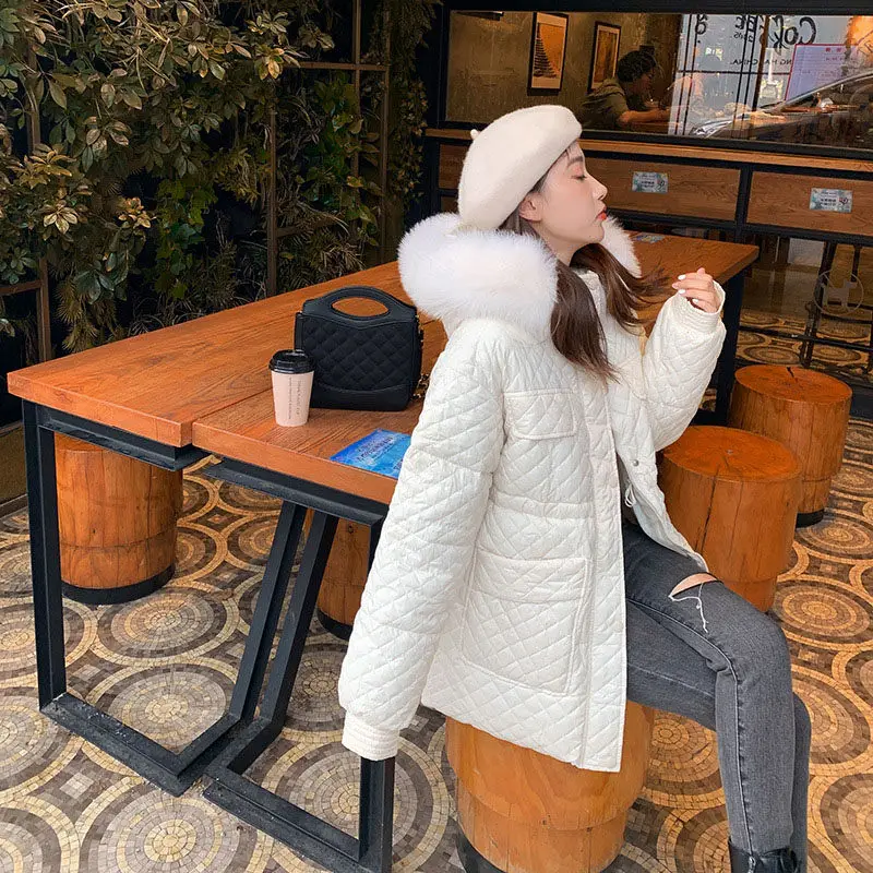Winter Women Down Parkas 90% White Duck Down Coat Medium Long Large Fox Fur Hooded Jacket Warm Thickness Snow Coats Outwear 2021