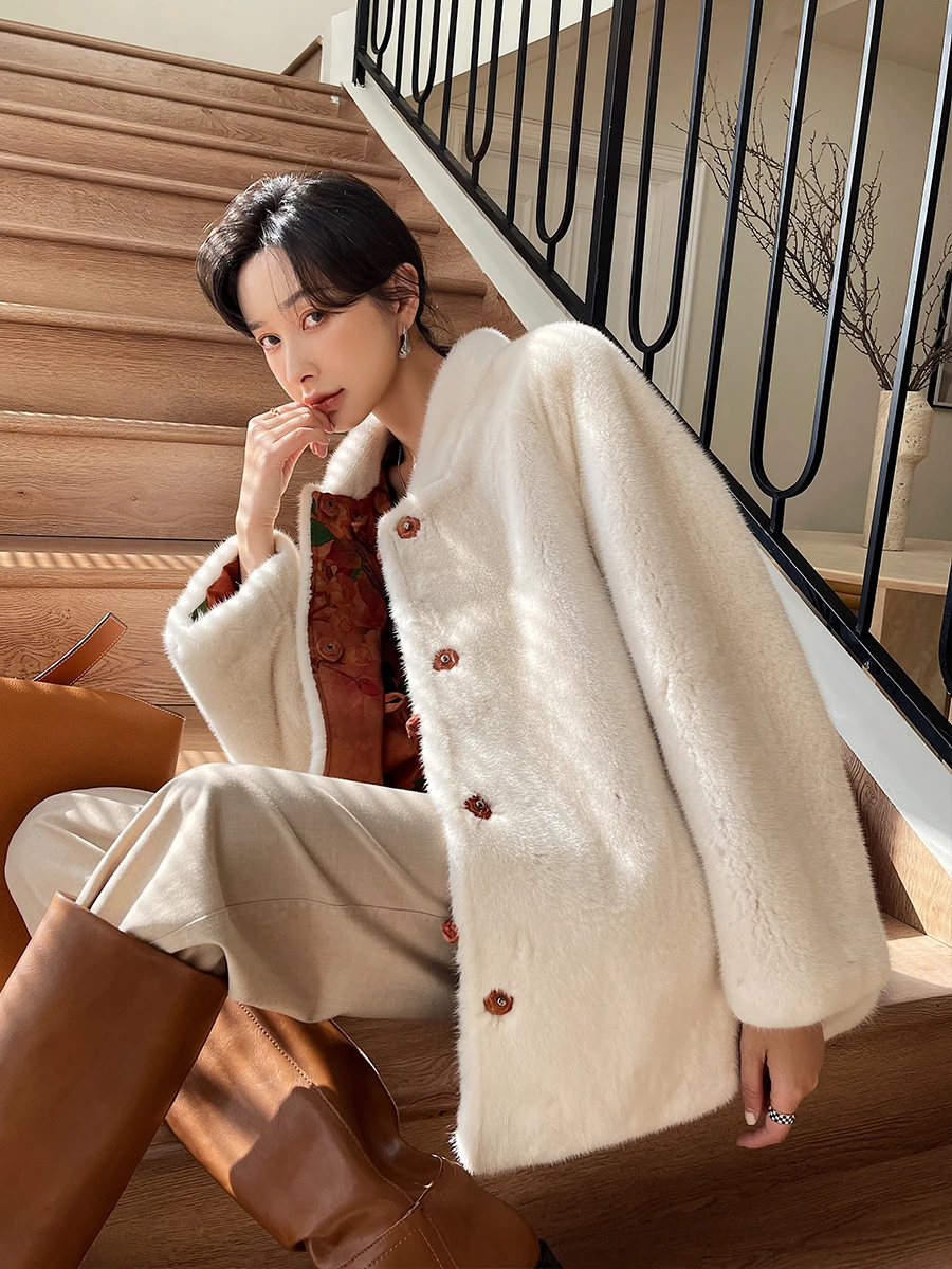 Double-Sided Chinese Style Mink Fur Coat for Women Young Marten Overcoats Short New Winter