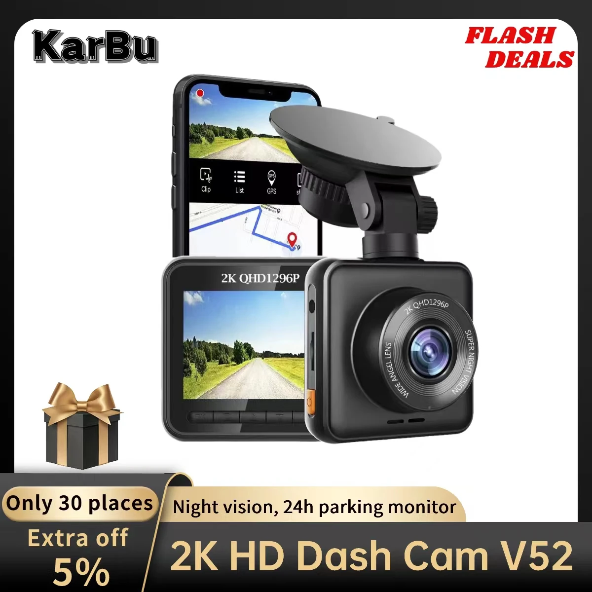 Видеорегистратор автo V52, 4K UHD 3840x2160P, регистраторы на авто,24 часа, угол обзора 170 °