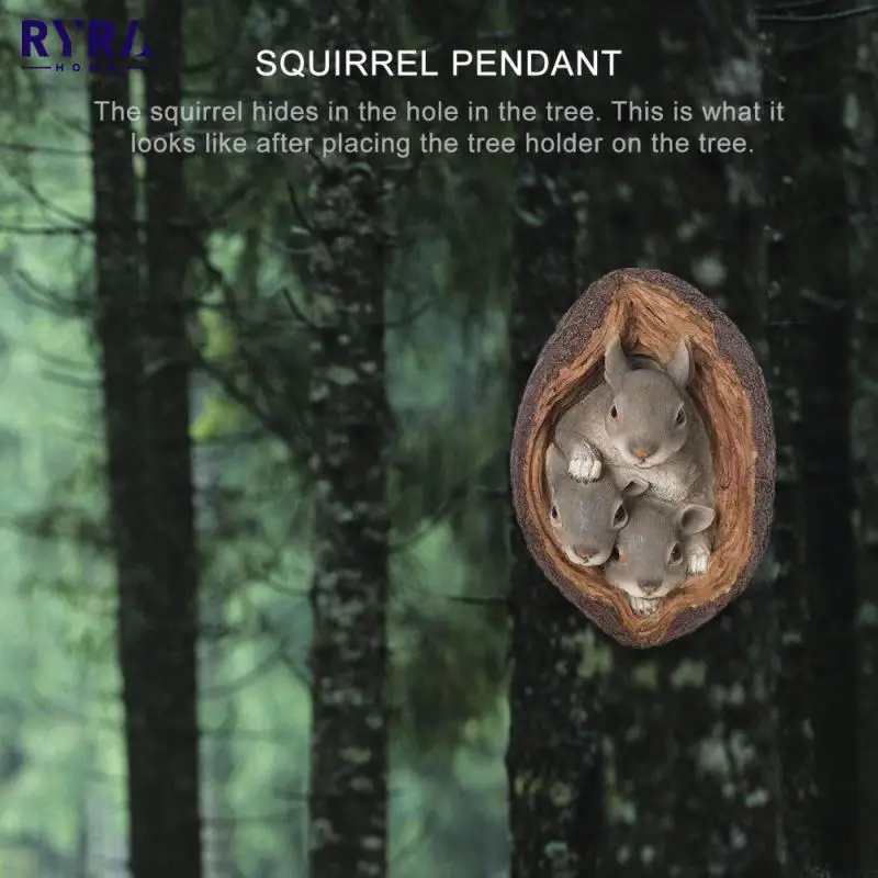 

Resin Simulation Decor Figures 3 Squirrels Tree Hugger Statue Novelty Art Outdoor Tree Hole Sculpture Creative Outdoor Decor