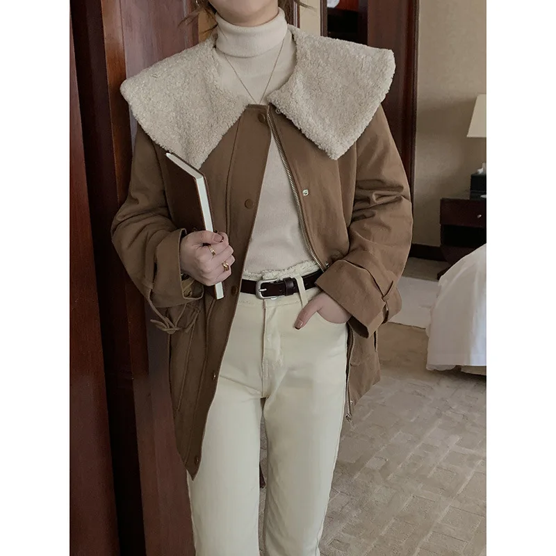 New Women's Jacket Big Hair Collar Work Cotton Clothing Female Winter Loose Hundred Take Waist Small Child Cotton Coat Jacket