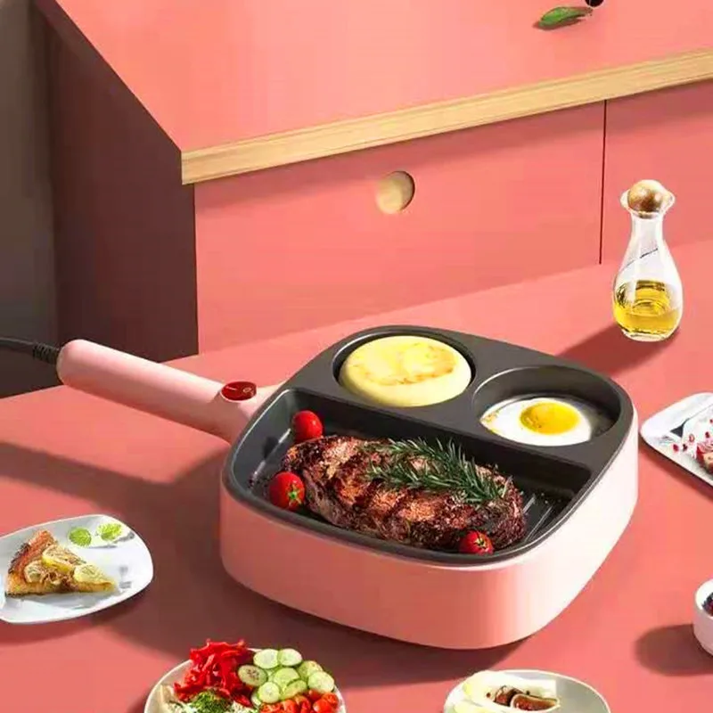 

Flat-bottomed non-stick two-hole omelet pan steak frying pan cross-border multi-function net celebrity mini breakfast machine