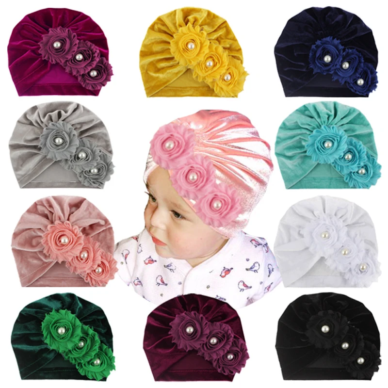 Baby Hair Band Children's Gold Velvet Hat Sun Flower India Headgear Caps Toddler Hair Ties For Kids Turband Newborn Headwear
