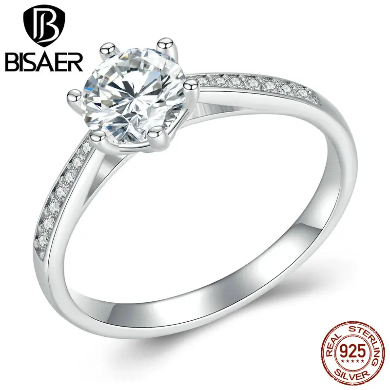 

BISAER Moissanite Ring 0.8CT D Color VVS1 EX 925 Sterling Silver Shining CZ Promise Rings For Women Wedding Bands Fine Jewelry