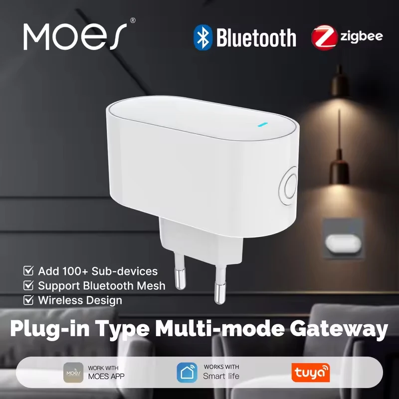 

MOES ZigBee Bluetooth BLE Mesh Smart Hub Версия для ЕС — сертифицированный шлюз Tuya, поддержка 100 устройств, управление многопротокольным приложением