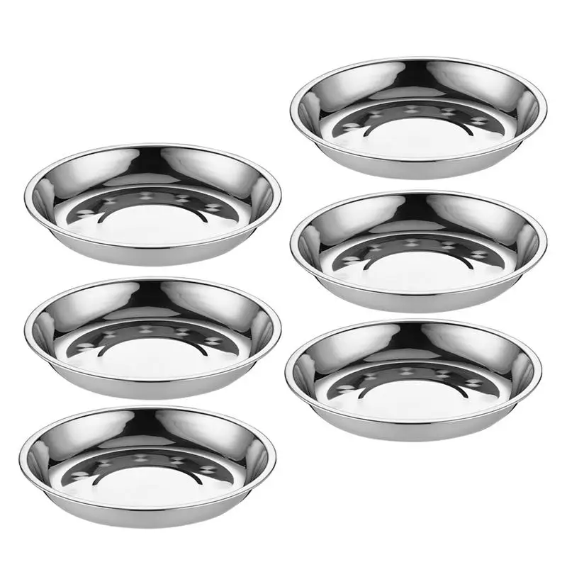 

6Pcs Stainless Steel Food Plates Round Dinner Plates Fruit Trays Pasta Salad Snack Dessert Dishes Serving Plates 18cm/16cm
