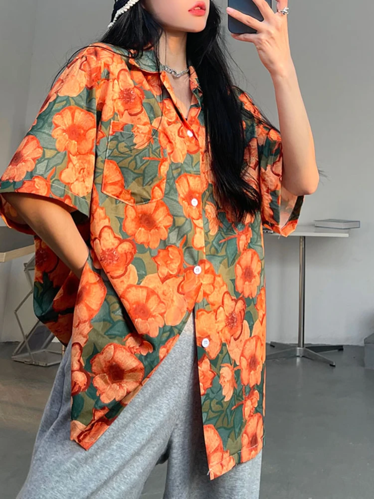 Блузка Harajpoo женская с цветочным принтом свободная повседневная длинная рубашка