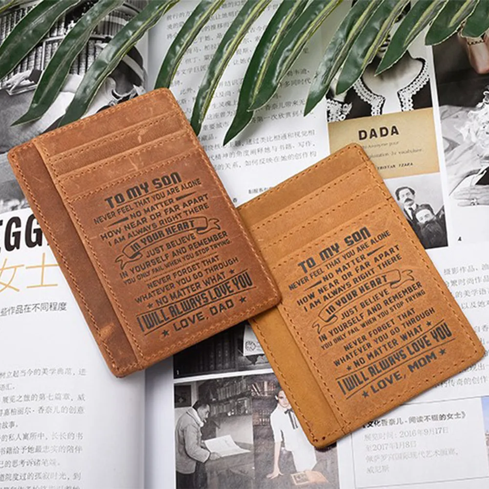 

Personalized Genuine Leather Wallet "TO MY SON DAUGHTER" Card Holder Engraved Gifts for Birthday Gifts parents Love