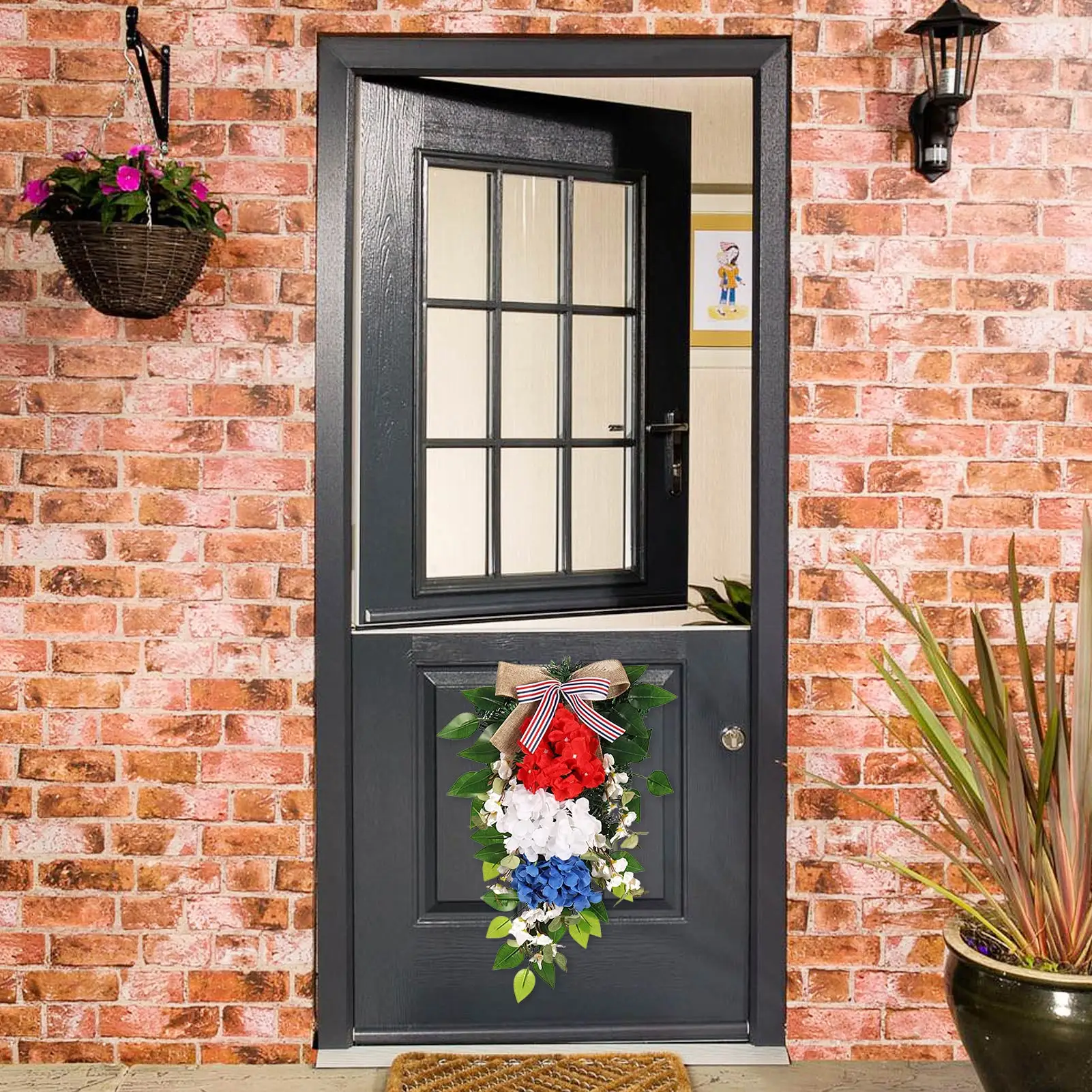 

July 4th Wreath Artificial Spring Wreath For Memorial Day Wreath Welcome Sign For Independence Day Home Porch Farmhouse Door