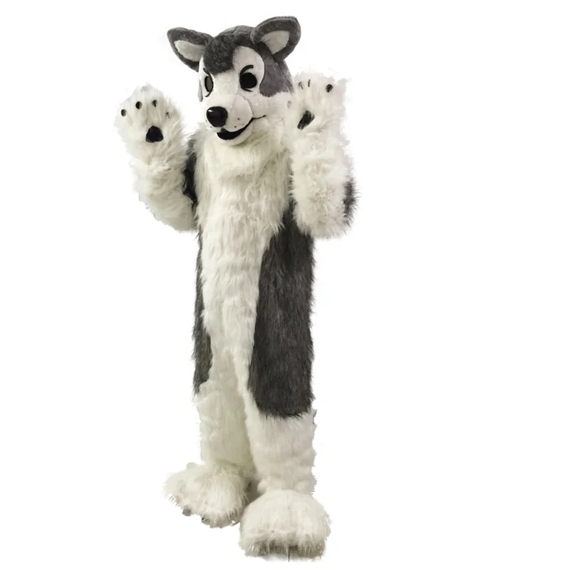 

Gray Wolf Husky Dog Fursuit Mascot Costume Long Fur Cosplay Party Fancy Dress Outfits Promotion Carnival Halloween Xmas Adults