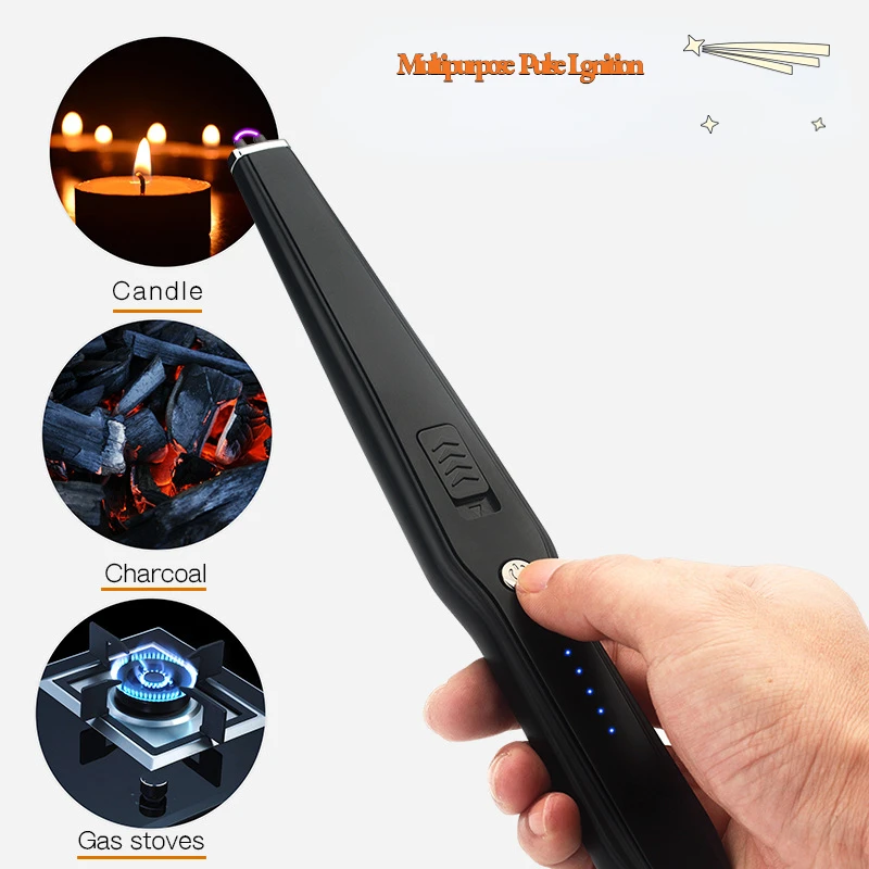 

USB Lighter Electric Windproof Metal Arc Flameless Plasma Rechargeable Lighters LED Power Display Kitchen Gadgets