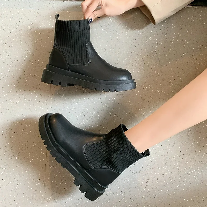 

Женские ботинки с круглым носком, женская обувь на платформе, зимняя обувь, Роскошные Дизайнерские Сапоги-женские сабо из резины, 2023, модная обувь в стиле "Лолита"