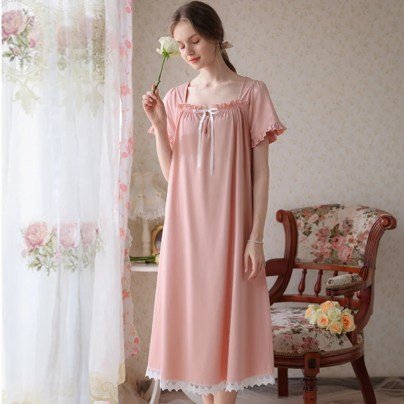 Nightdress short sleeve new cotton long loose female summer palace princess sweet pajamas home