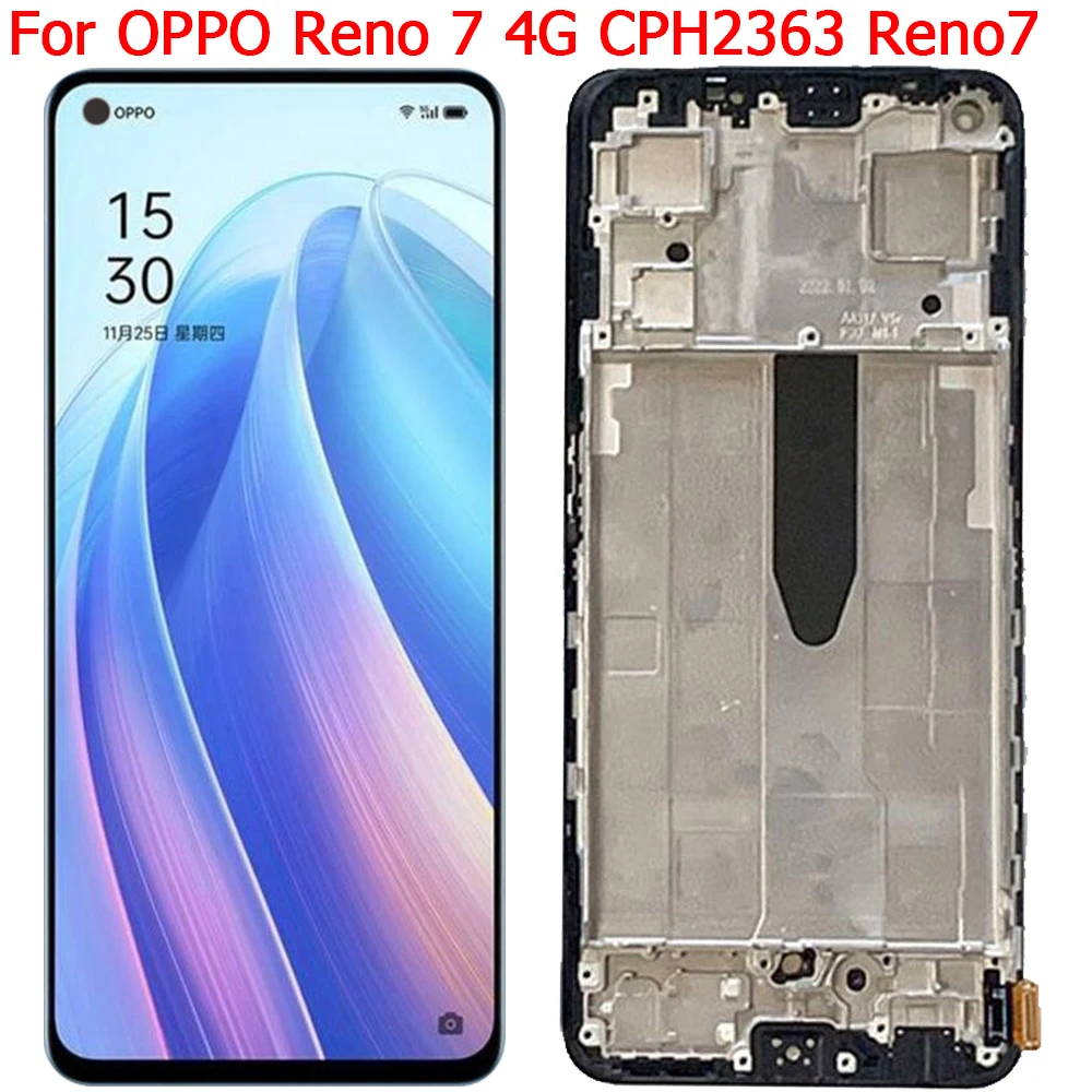 

6.43" Reno7 4G LCD Original For OPPO Reno 7 4G CPH2363 LCD Display Touch Screen Digitizer Panel With Frame Assembly Replacement