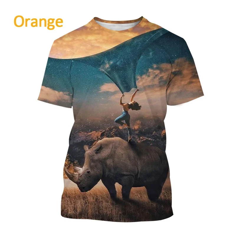 

Hot Sale Fashion T Shirts 3D Rhinoceros Printed Tee Shirt Summer Oversized Children Tops Casual High Quality Round Neck Clothing