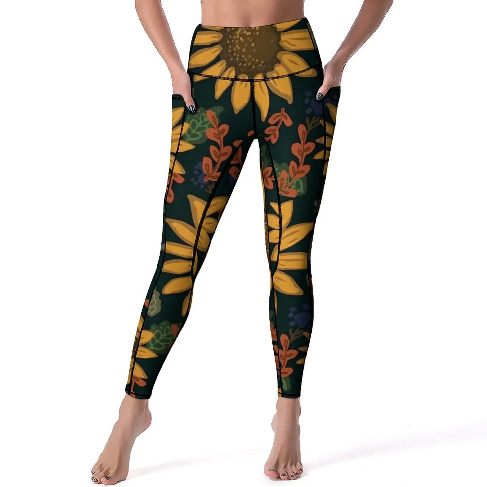 

Леггинсы с подсолнухами, штаны с цветочным принтом для спортзала и йоги, дышащие спортивные колготки с эффектом пуш-ап, дизайнерские спортивные колготки, подарок