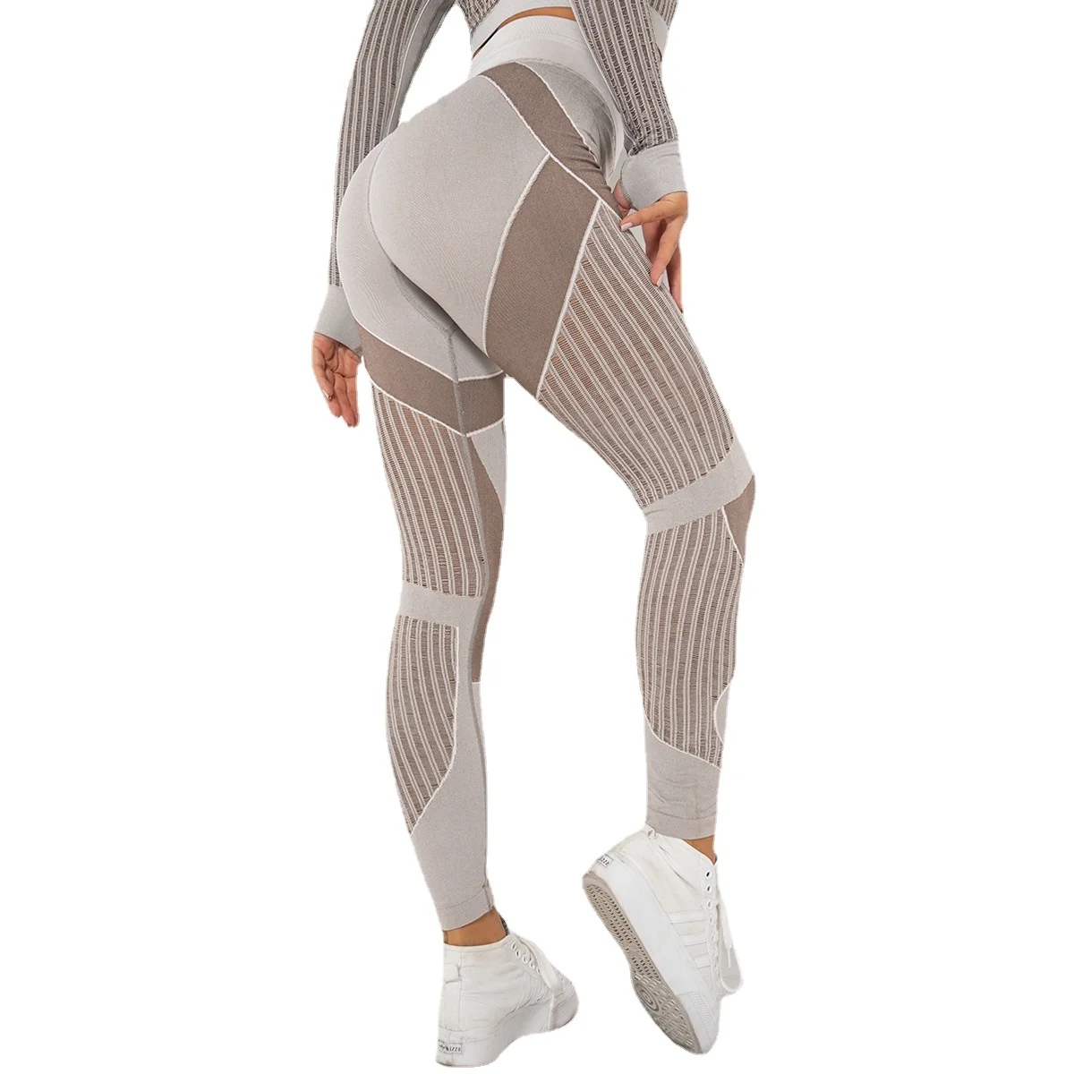 Seamless Knitting Striped Yoga Pants Sports Fitness High Waist Push Up Tight Leggins Running Workout Sportswear Gym Female Pants