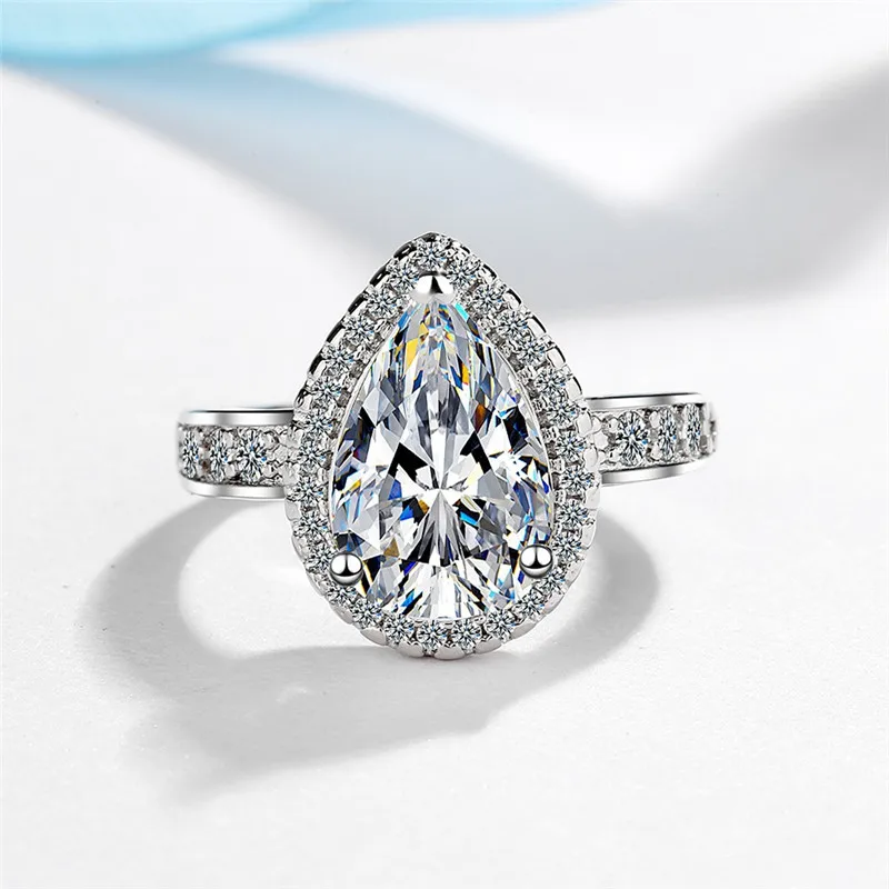 

Elegant Water Drop Wedding Ring Band Fashion Pear Shaped Cubic Zirconia Jewelry Accessories Anniversary Women's Ring