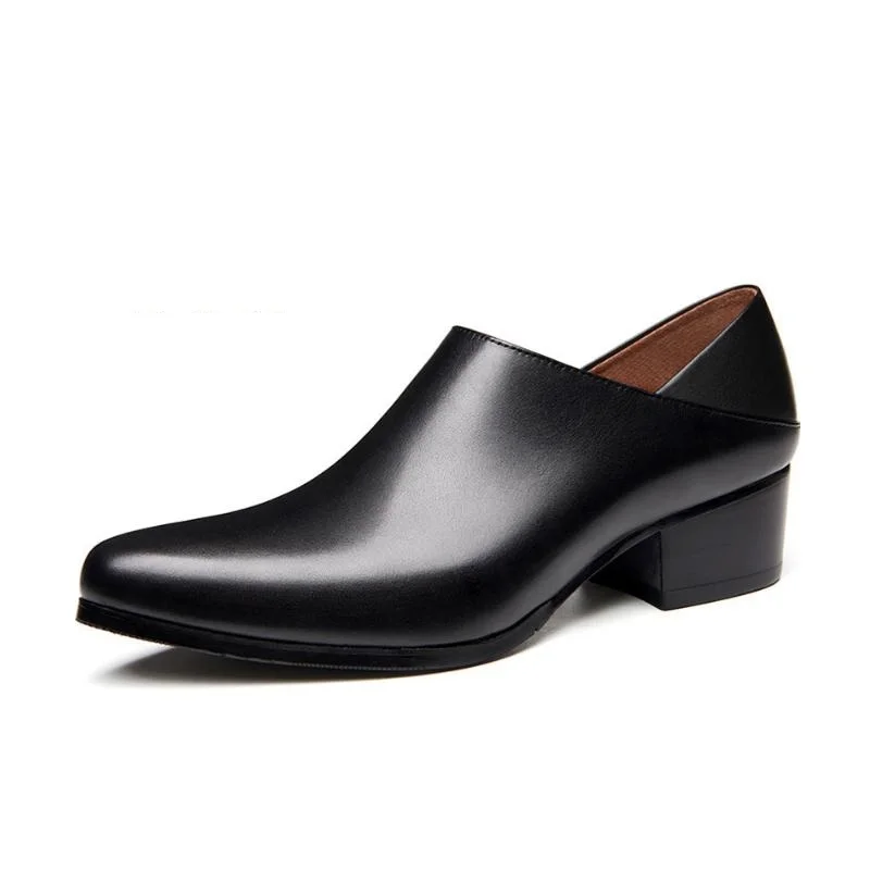 

Туфли мужские классические из натуральной кожи, заостренный носок, высокий каблук, свадебная обувь, деловые Повседневные слипоны, маленьки...