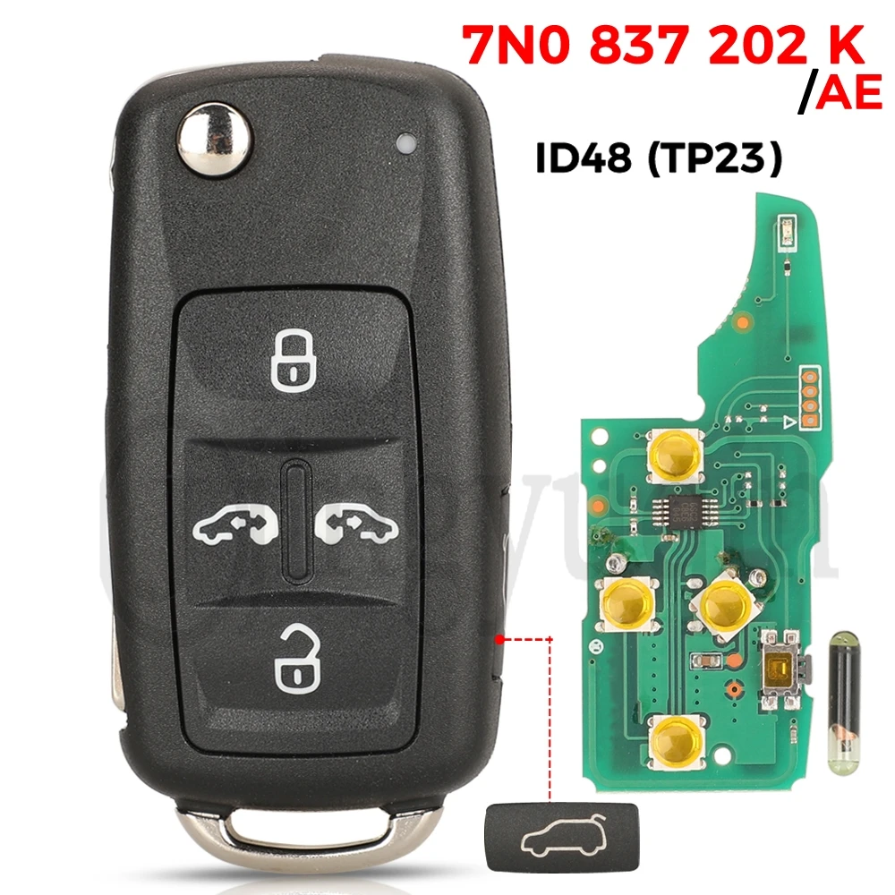 

Дистанционный ключ jingyuqin 7N0837202K /F/AE 315 МГц для VW Sharan Multivan Caravelle Transporter ID48 NON-KEYLESSGO 5K0 434 837 AD