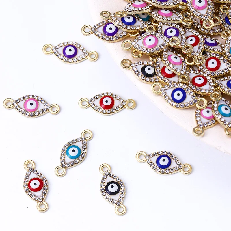 

20Pcs/Set Alloy Enamel Zirconia Oil Drip Charm Turkish Greek Evil Eye Pendant DIY Necklace Bracelet Connector Amulet Accessories